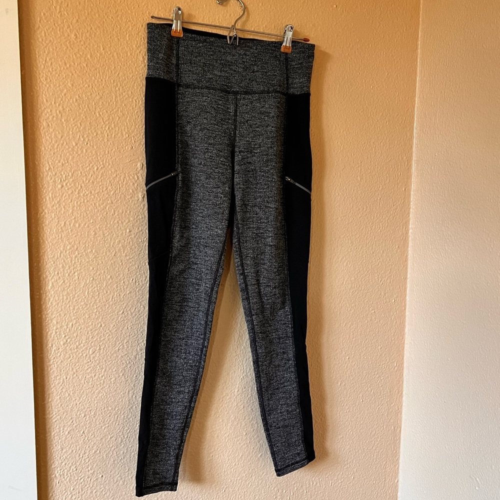 Athleta Leggings, warm material, black details on side with zippers